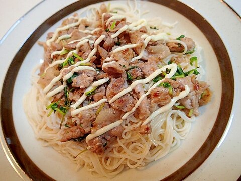 豚肉と豆苗の中華風そうめん♪